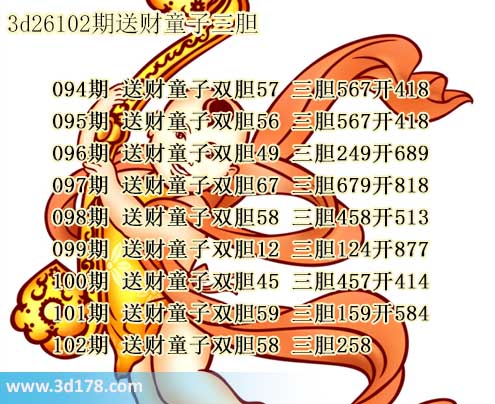 3d送财童子图第2026102期推荐：三胆258