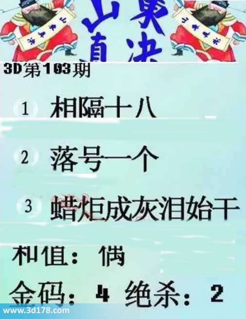 3d山东真诀图第2026103期绝杀：2