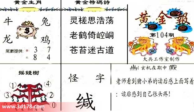 3d第2026104黄金报尾数推荐：单3 7