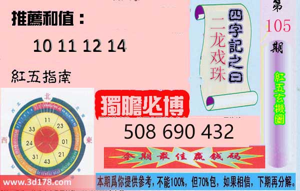 第2026105期3d红五玄机图四字记之曰：二龙戏珠