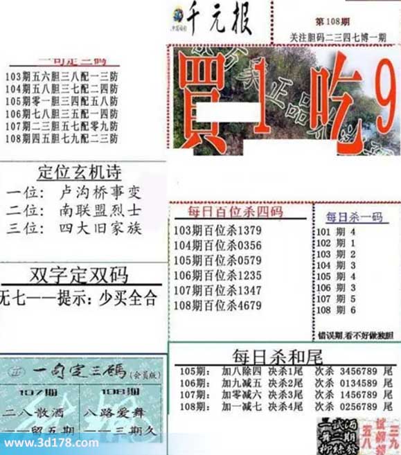 布衣千元报3d第2026108期每日杀一码：6