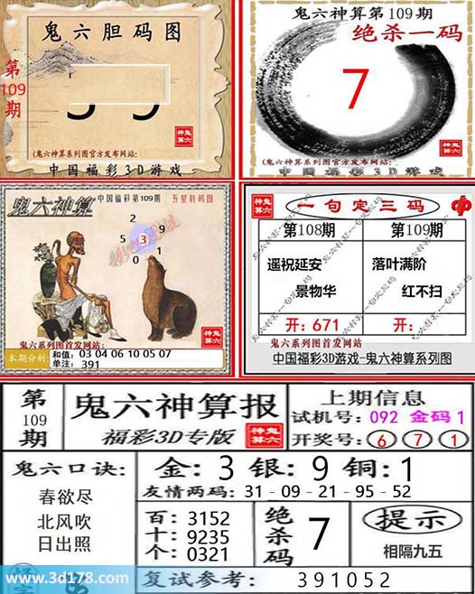 3d第2026109期鬼六神算系列图