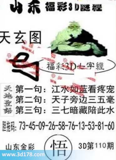 3d第2026110期丹东天玄图第一句：江水如蓝看疼宠