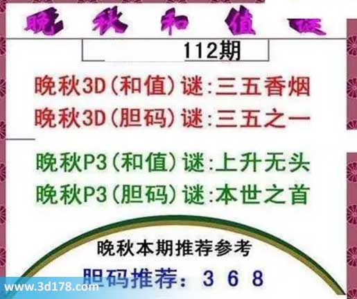 3d红五晚秋图第2026112期胆码谜：三五之一