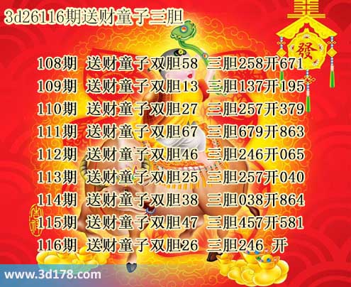 3d送财童子图第2026116期推荐：三胆246