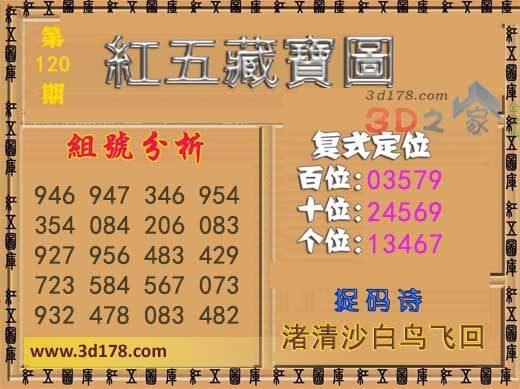3d第2026120红五藏宝图捉码诗：渚清沙白鸟飞回