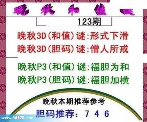 3d红五晚秋图第2026123期和值谜：形式下滑