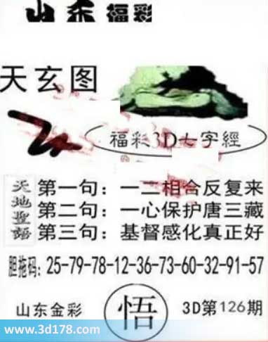 3d第2026126期丹东天玄图第一句：一二相合反复来