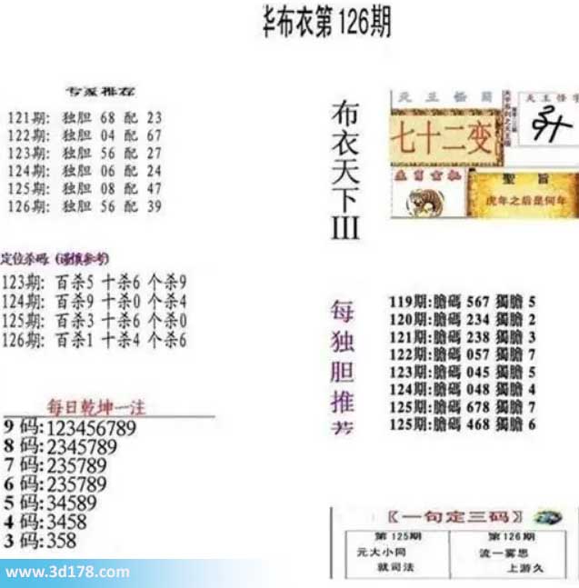 真精华布衣第2026126期推荐三码：358