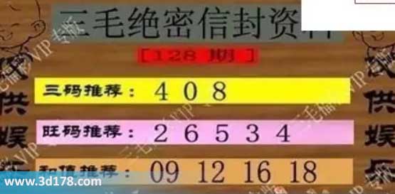 3d第2026128三毛绝密信封资料图胆码推荐：048