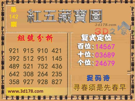 3d第2026142红五藏宝图捉码诗:寻春须是先春早