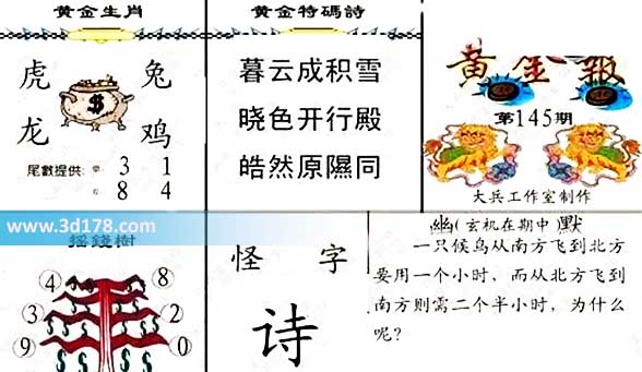 3d第2026145黄金报尾数推荐：单数看13