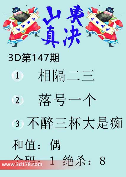 3d山东真诀图第2026147期金胆：1