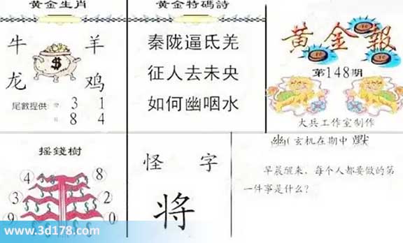3d第2026148黄金报尾数推荐：单数看13