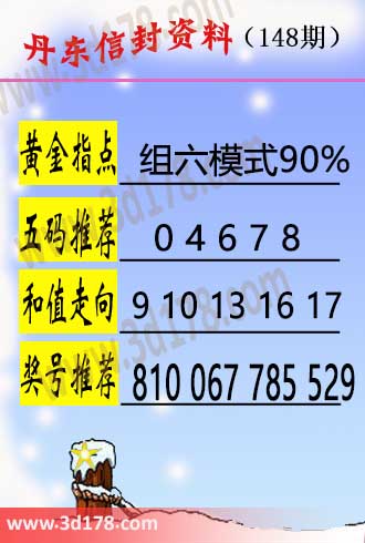 丹东信封资料图3d第2026148期五码推荐：04678