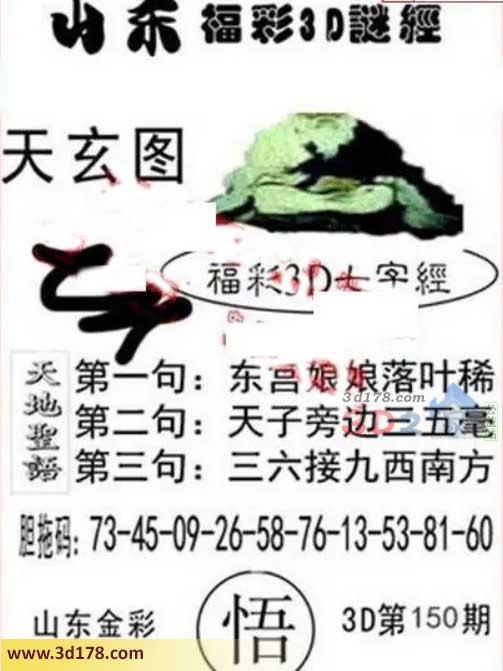 3d第2026150期丹东天玄图第三句:三六接九西南方