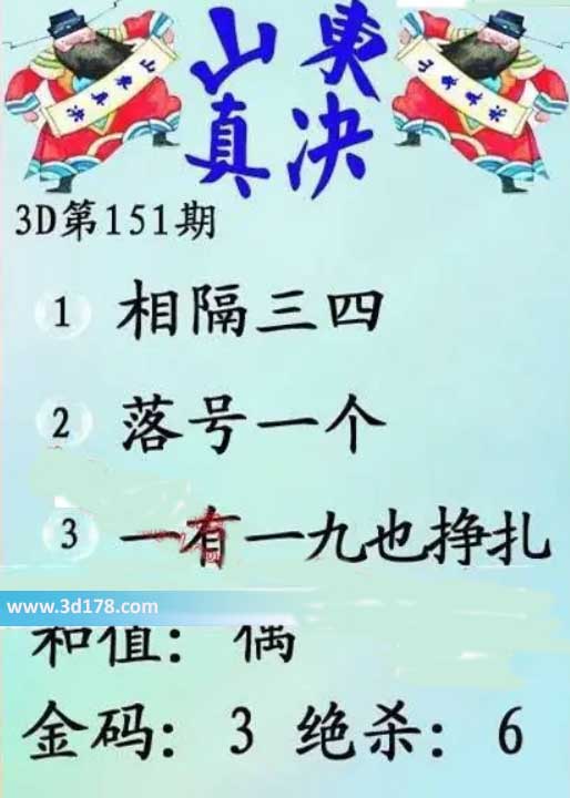 3d山东真诀图第2026151期金胆:1