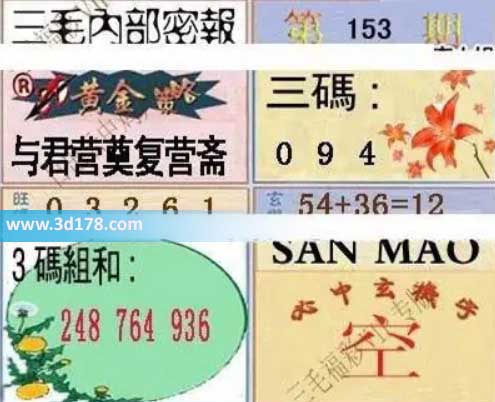3d第2026153期三毛内部密报图三码推荐：049