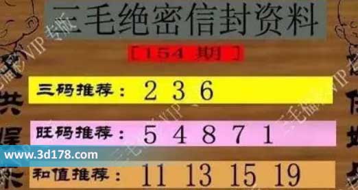 3d第2026154三毛绝密信封资料图胆码推荐:236