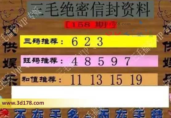 3d第2026158三毛绝密信封资料图胆码推荐:236
