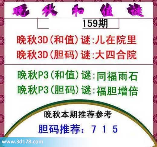 3d红五晚秋图第2026159期胆码谜:大四合院