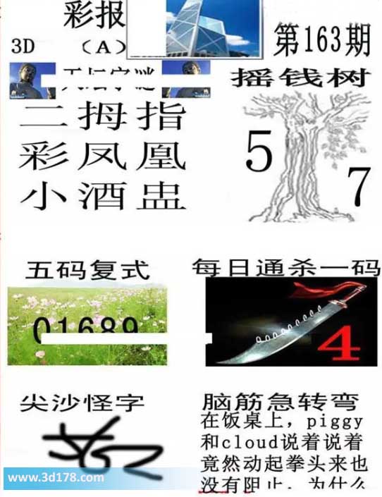 香港彩报3d第2026163期杀一码:4