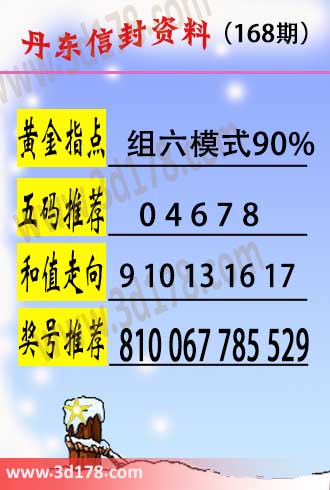 丹东信封资料图3d第2026168期五码推荐：04678