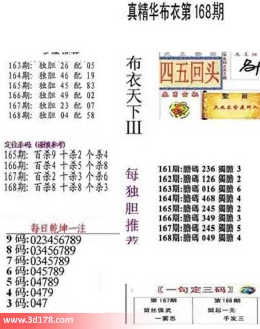 真精华布衣第2026168期推荐三码：047