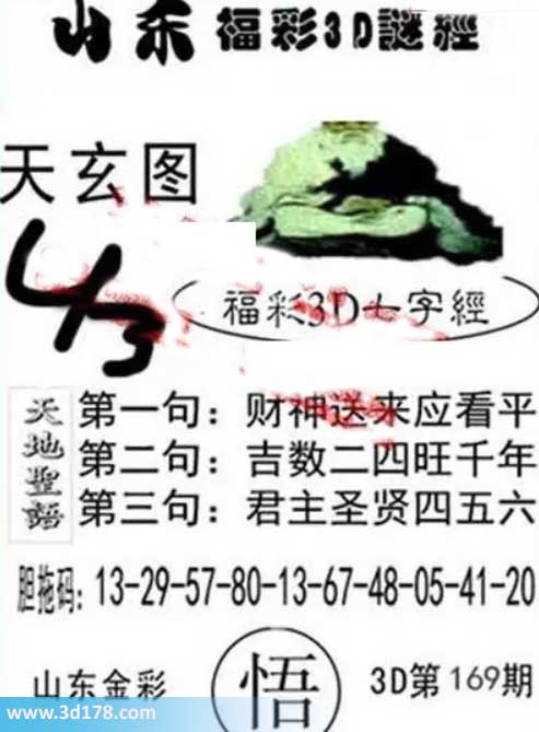 3d第2026169期丹东天玄图第一句：财神送来应看平