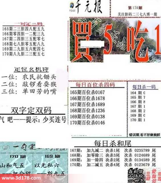 布衣千元报3d第2026170期每日杀一码：1