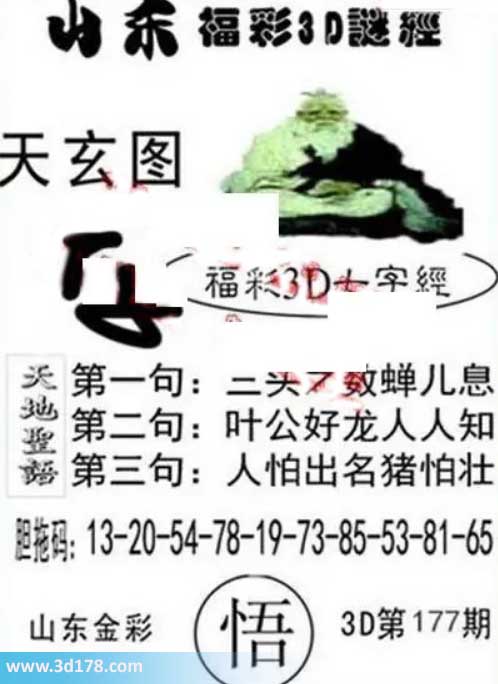 3d第2026177期丹东天玄图第一句：三头之数蝉儿息