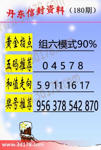 丹东信封资料图3d第2026180期五码推荐:04578