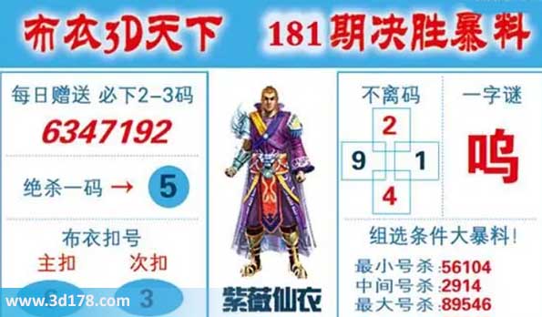 布衣3d天下第2026181期双胆推荐:36