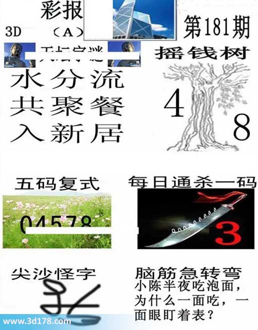 香港彩报3d第2026181期杀一码:3
