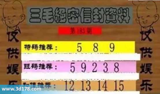 3d第2026183三毛绝密信封资料图胆码推荐:589
