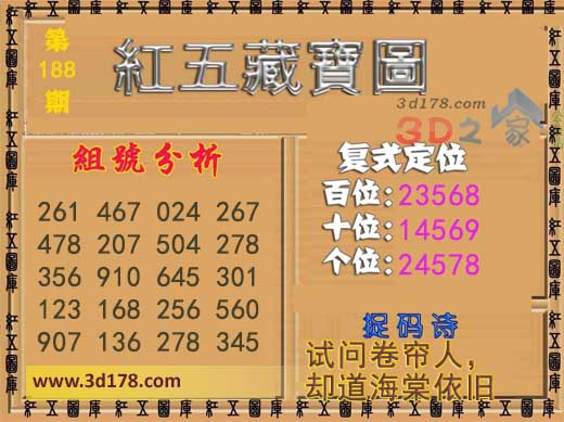 3d第2026188红五藏宝图捉码诗:试问卷帘人,却道海棠依旧