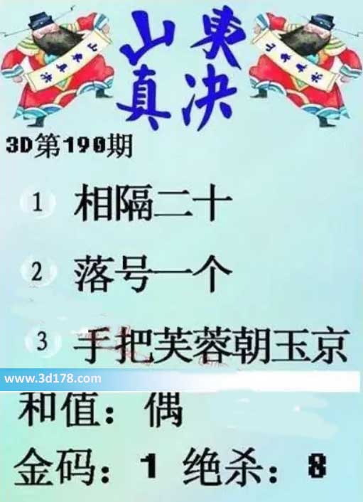 3d山东真诀图第2026190期金胆:1