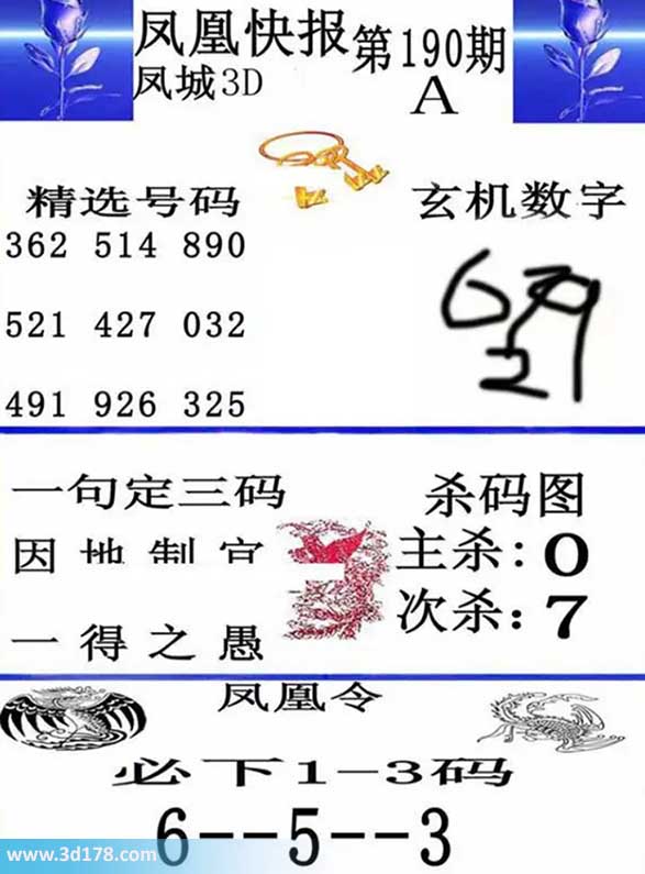 3d凤凰快报第2026190期必下1-3码:356
