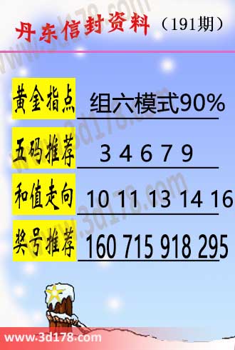 丹东信封资料图3d第2026191期五码推荐：34679