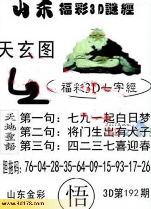 3d第2026192期丹东天玄图第一句:七九一起白日梦