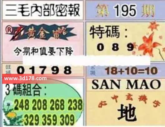 3d第2026195期三毛内部密报图三码推荐：089