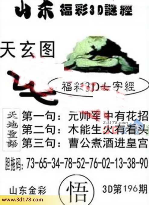 3d第2026196期丹东天玄图第一句:元帅军中有花招