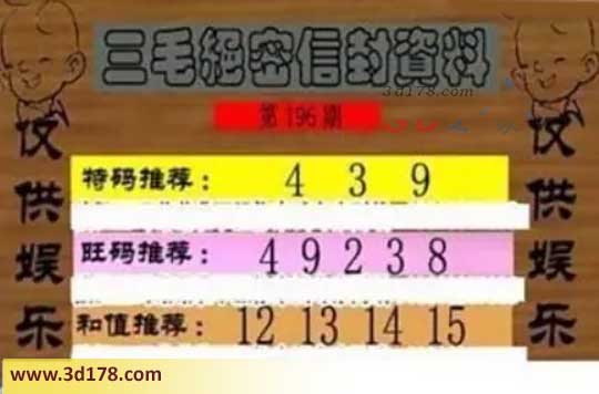 3d第2026196三毛绝密信封资料图胆码推荐:349