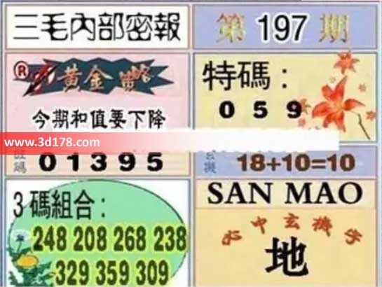 3d第2026197期三毛内部密报图三码推荐:059