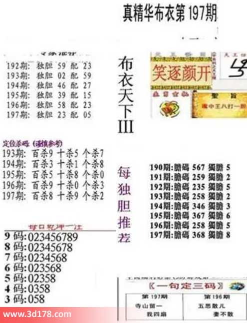 真精华布衣第2026197期推荐三码：058