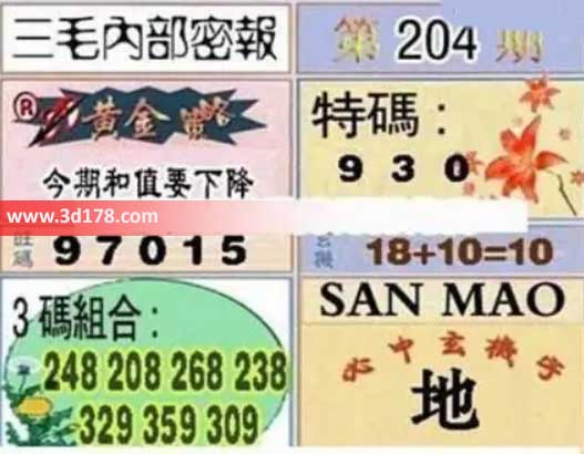 3d第2026204期三毛内部密报图三码推荐:039