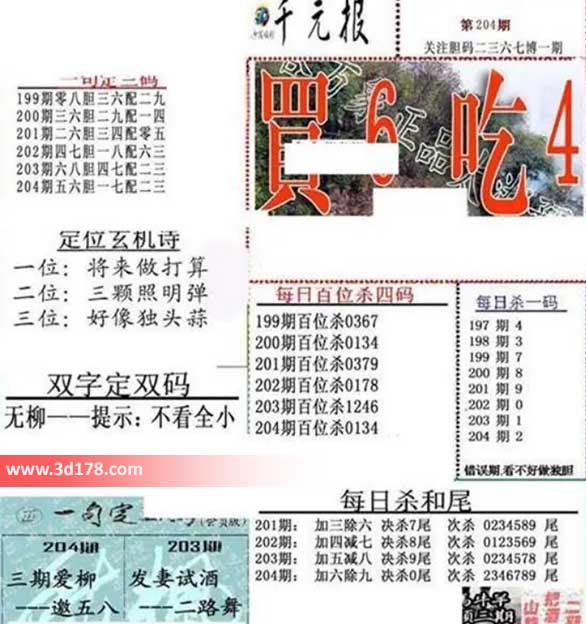 布衣千元报3d第2026204期每日杀一码:8