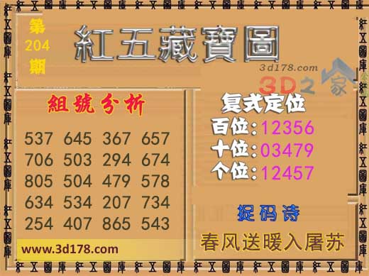 3d第2026204红五藏宝图捉码诗:春风送暖入屠苏