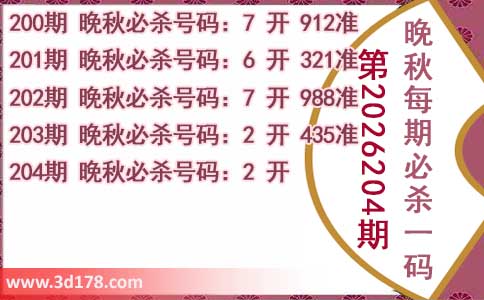 3d第2026204期晚秋杀码图推荐:必杀一码2