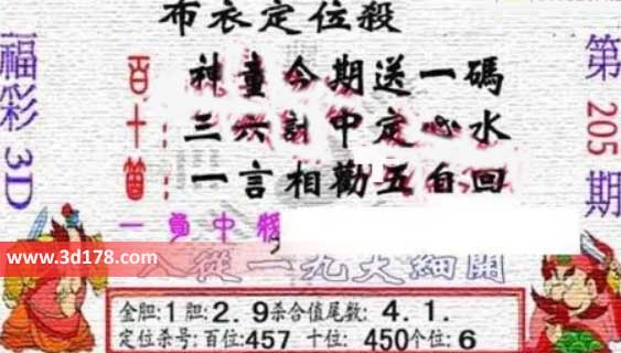 3d布衣图第205期布衣定位杀码图迷